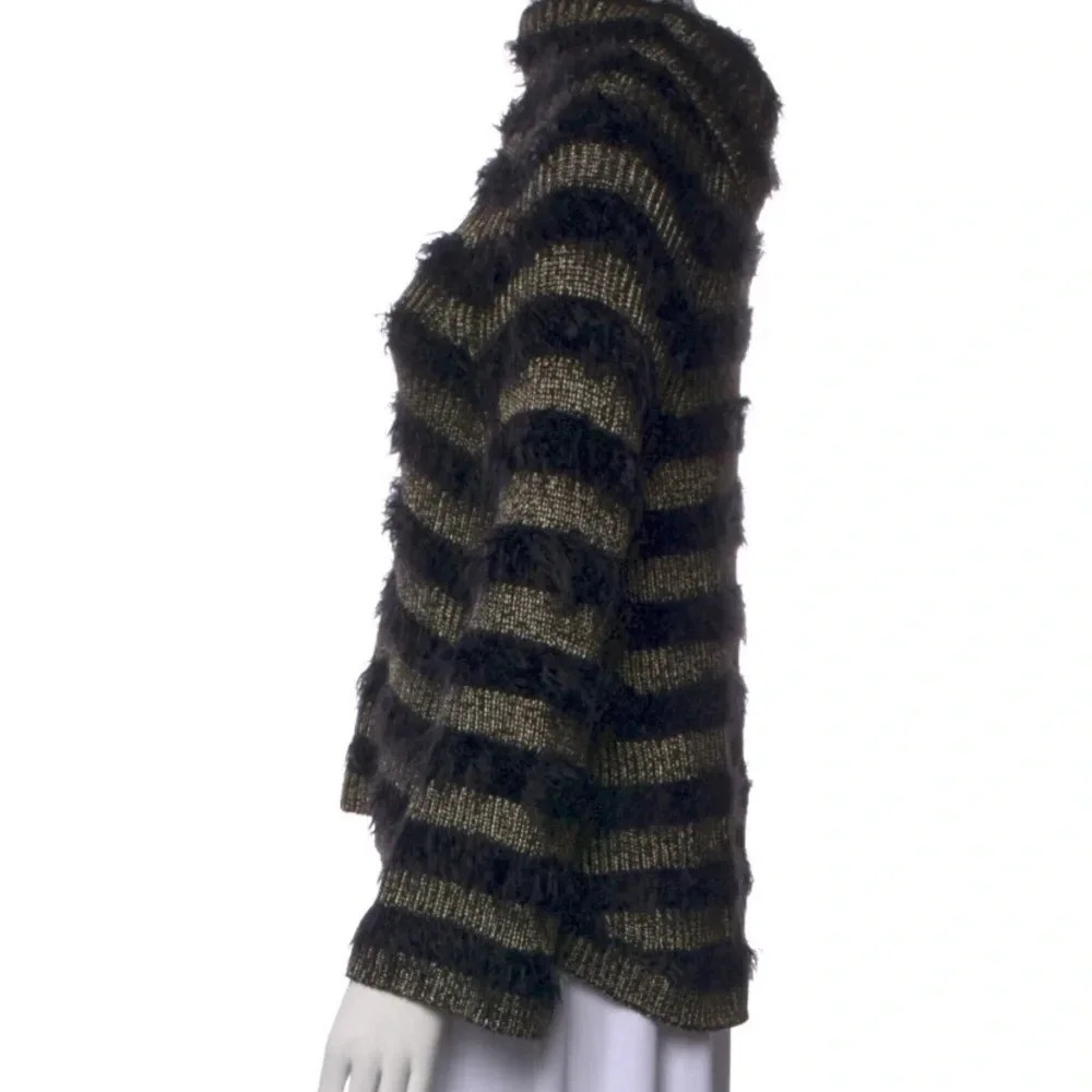 Alice & Olivia Turtleneck Black/Gold Fuzzy Sweater M - Picture 3 of 8